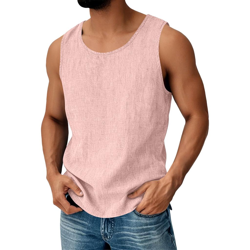 Men's Cotton Linen Sleeveless Vest Men's Casual Fashion Sports Sleeveless Vest