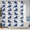 Blue Floral Horse Shower Curtain Set Decorative Waterproof Bath Mat Bathroom Accessories White Blue Pattern Design (180 x 240cm)