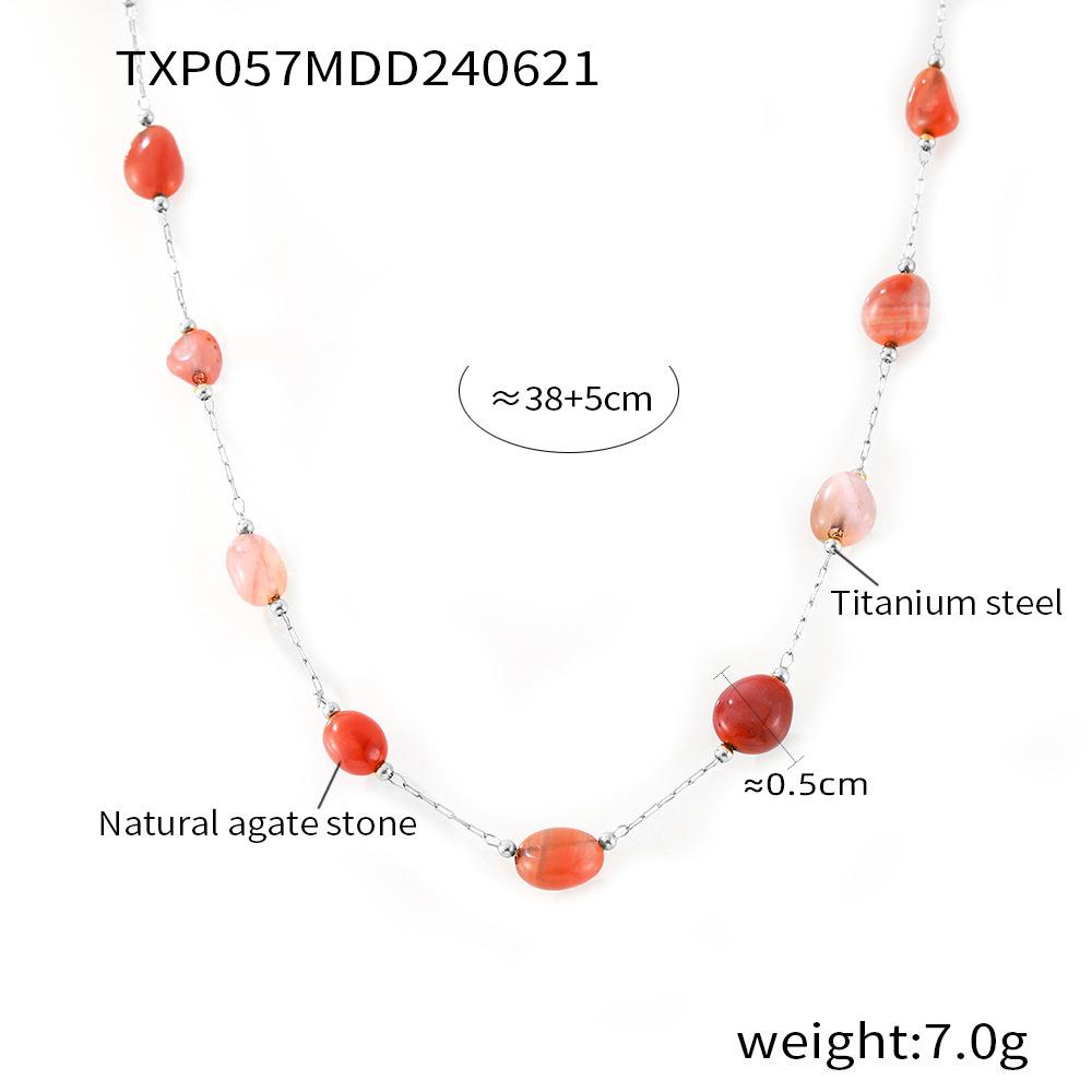 Irregular Real Natural Agate Stone Bead Combining Stainless Steel Necklace Bracelet For Women Luxury Elegant Women's Zircon Set