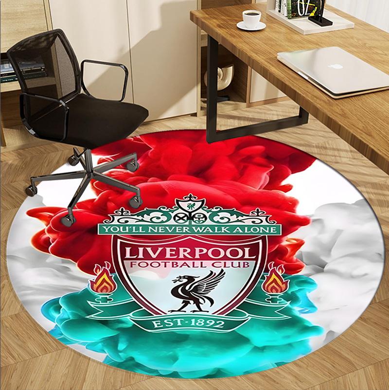 Alfombra Redonda con Patrón del Liverpool F.C., Felpudo para Interiores/Exteriores, para Picnic, Sala de Juegos, Dormitorio, Oficina, Sala de Estar, Alfombra Decorativa para el Hogar, Regalo de Cumpleaños