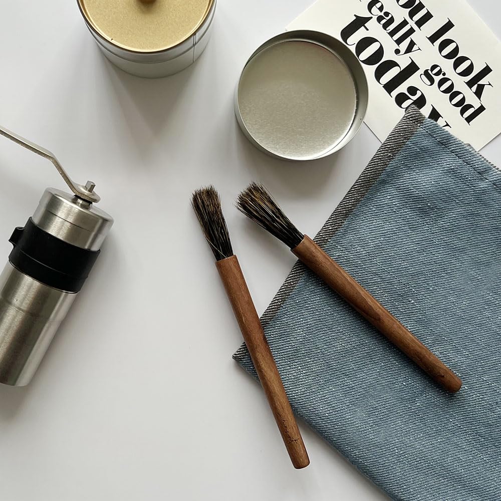 The Reset Coffee Mill Brush, Cleaning Brush with Natural (Pig) Bristles, Anti-Static, Wooden Handle, for Espresso Grinder Maintenance, Cleaning