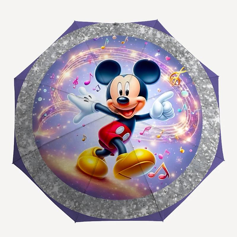 Mickey Mouse, Music Notes Themed Automatic Opening and Closing Umbrella, Brightly Colored 8-rib Portable Umbrella, Suitable for Men and Women, A Perfe