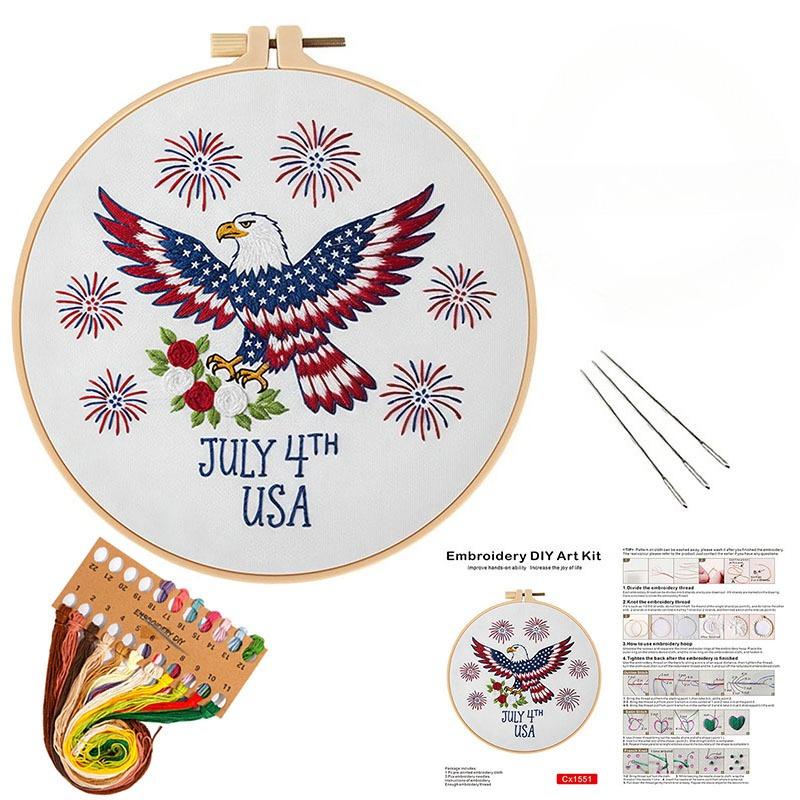 Celebration of Independence Day July 4th Embroidery Kit with EN Instruction Thread Stamped Cloth with Pattern