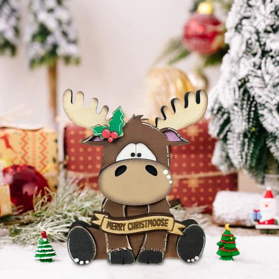Elk Decoration Wooden Cartoon Elk Ornament Rustic Xmas Centerpiece