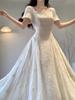 Square neck dress women's summer French high-end feeling super good-looking, beautiful, unique and beautiful waist temperament medium and long dress