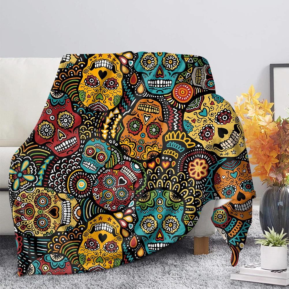 Skeleton Themed Gothic Blanket, Office Nap, Flannel Blanket, Men's Gift, Decorative Blanket