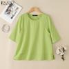 ZANZEA Women Summer Round Neck Loose Casual Half Sleeve Blouse