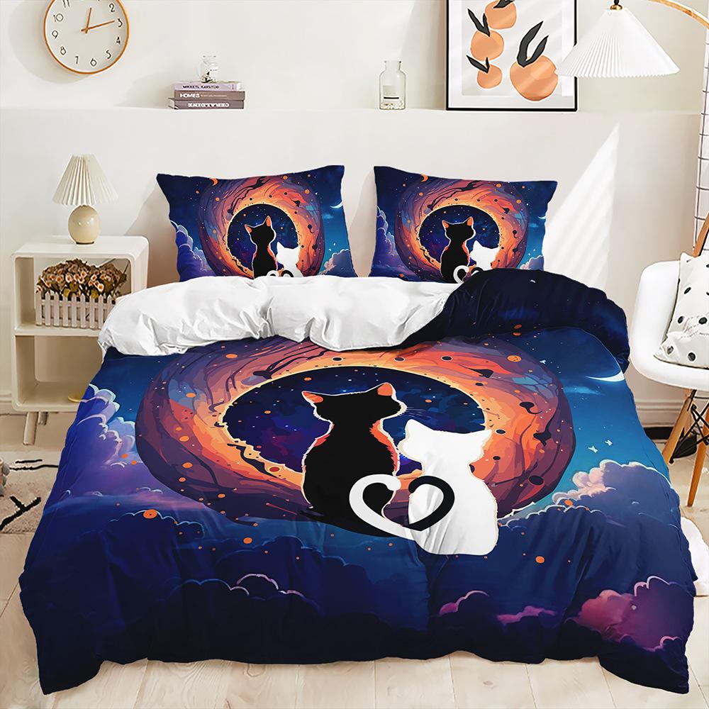 

Three-Piece Black Cat Animal Quilt Cover Bedding Kit Children S Room 135 * 200 (two-piece set) 90g