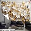 2D Sophisticated Gold and White Flower Tapestry Modern Room Decor