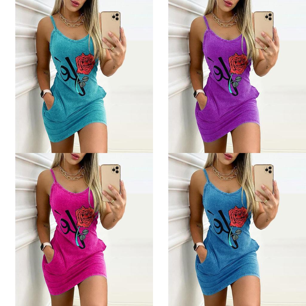 Womens Summer Floral Sleeveless Sundress With Pockets For Casual Wear