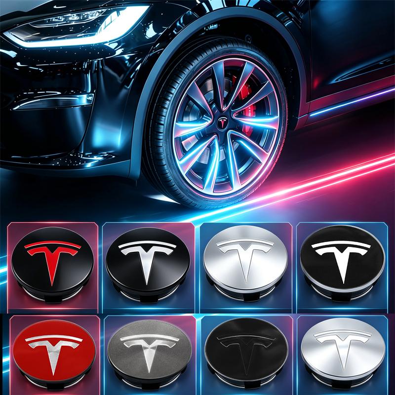 4pcs 56mm Car Styling Badge Wheel Center Hub Cap Cover Accessories For Tesla Model 3 Model S Model X Model Y Cybertruck Roadster