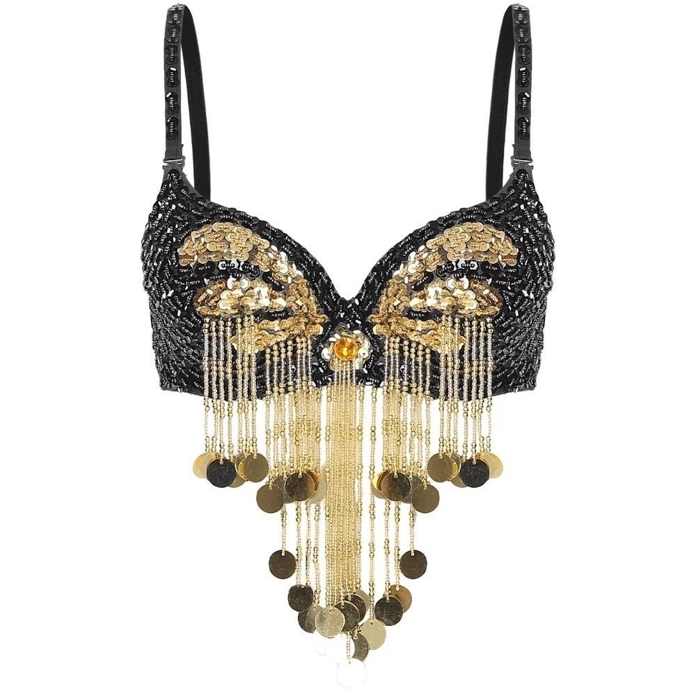 Adjustable Straps Belly Dance Tops Shiny Beaded Tassels Bra Sequins Bra Tops Stage Performance