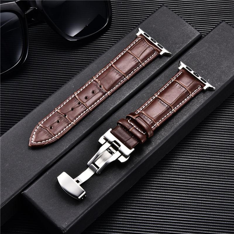 Watchband Bamboo Grain Pattern Leather Straps for Apple Watch Ultra 9 8 7 6 5 4 3 SE Butterfly Buckle Watchband 38 40 41mm 42 44 45 49mm
