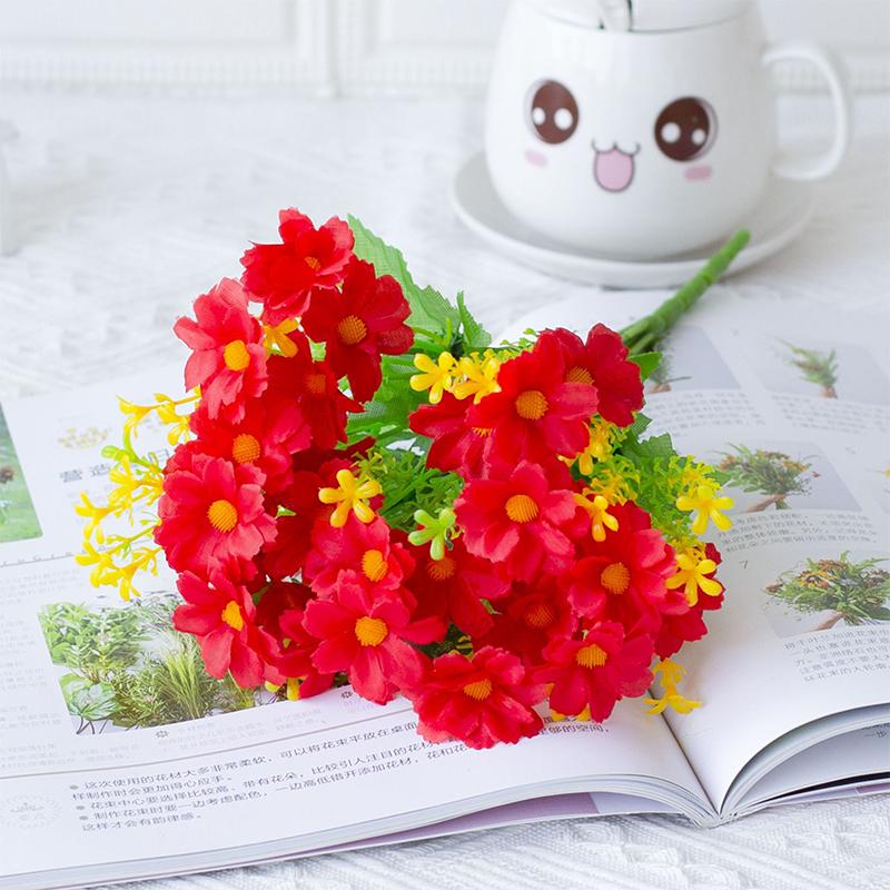 28 Heads Red Artificial Daisy Flower UV-resistant False Silk Flower Bouquet  for Home Room Wedding Garden Decoration Fake Flower