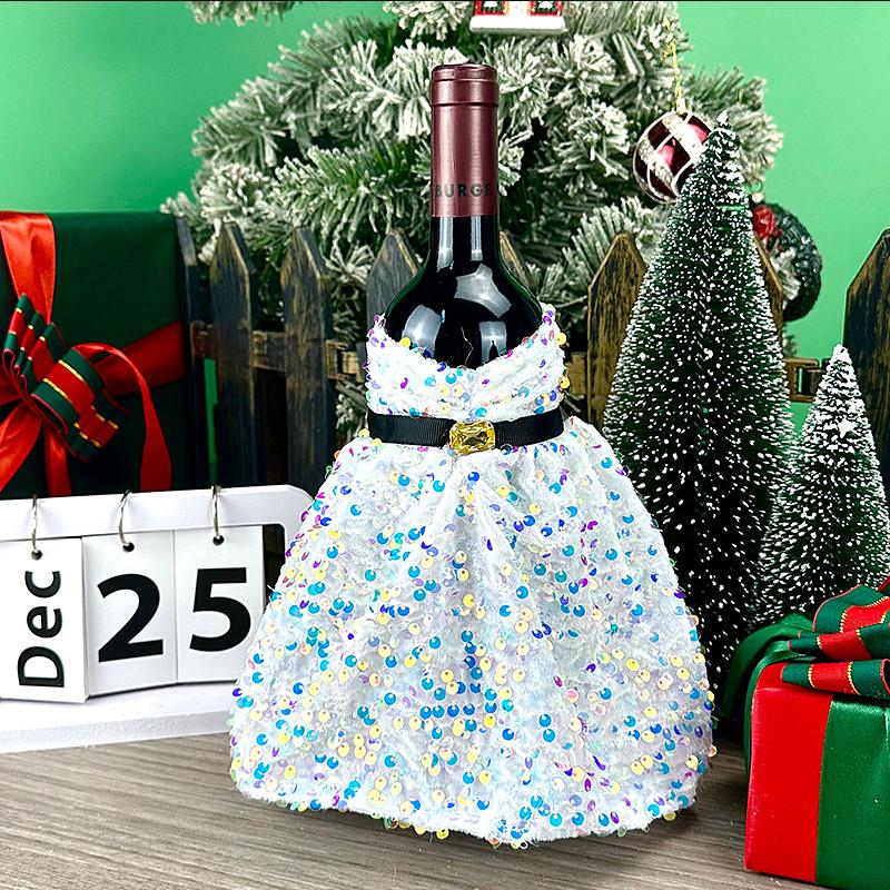 Copribottiglia di Vino di Natale Paillettes Maniche per Bottiglia di Champagne Vestito per Bottiglia di Vino per Natale Matrimoni Feste di Compleanno Forniture