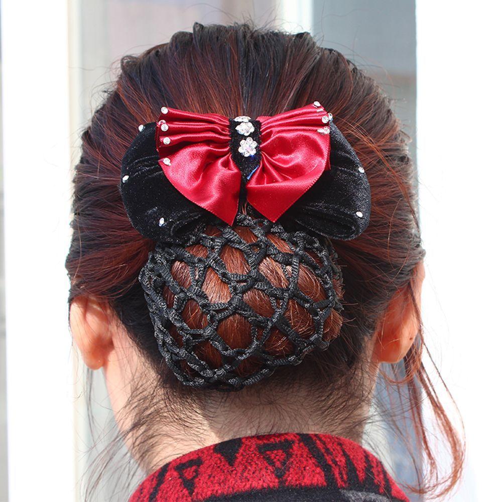 Charm Satin Rhinestone Barrette Lady Hair Accessories Hair Clip Cover Net Bun Snood Bowknot