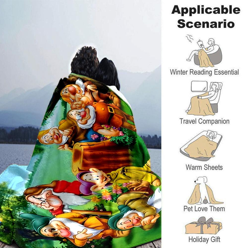 Seven Dwarfs Wood Flannel Blanket Super Soft Warm Cozy Blanket for Sofa Bed Office Travel All‑Season Home Decor Gift