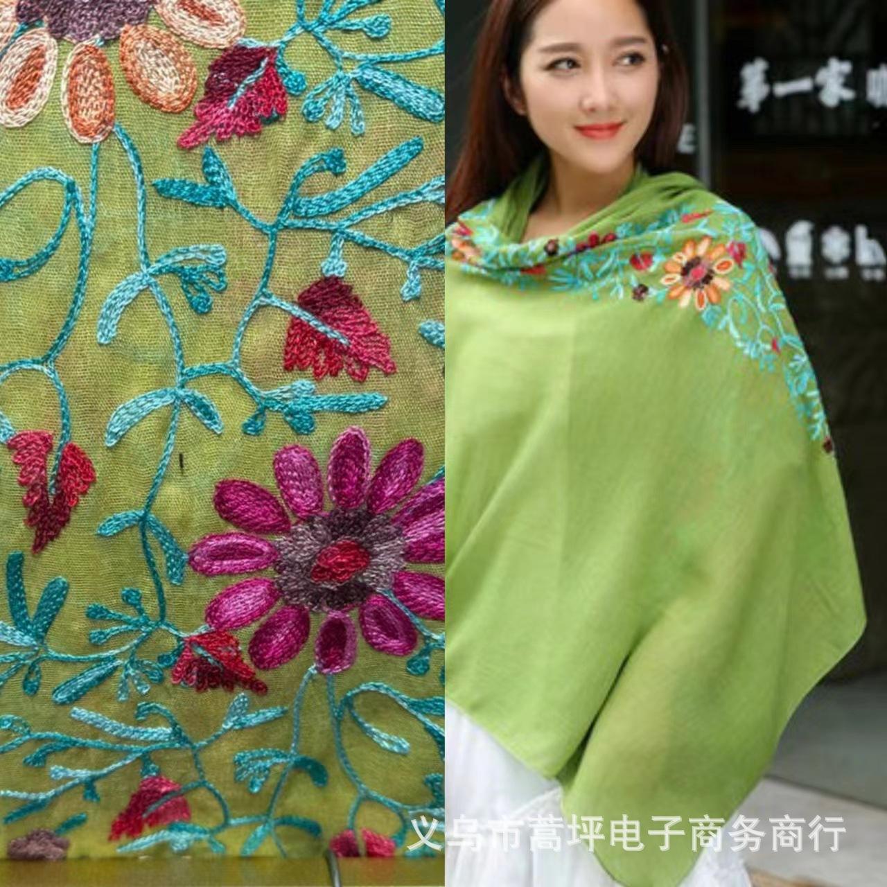 

Вышитый Цветочный Шарф Хлопок Женский Длинный Палантин Бандана Шарфы Девушка Шаль Подарок EMA One Size светло-зеленый