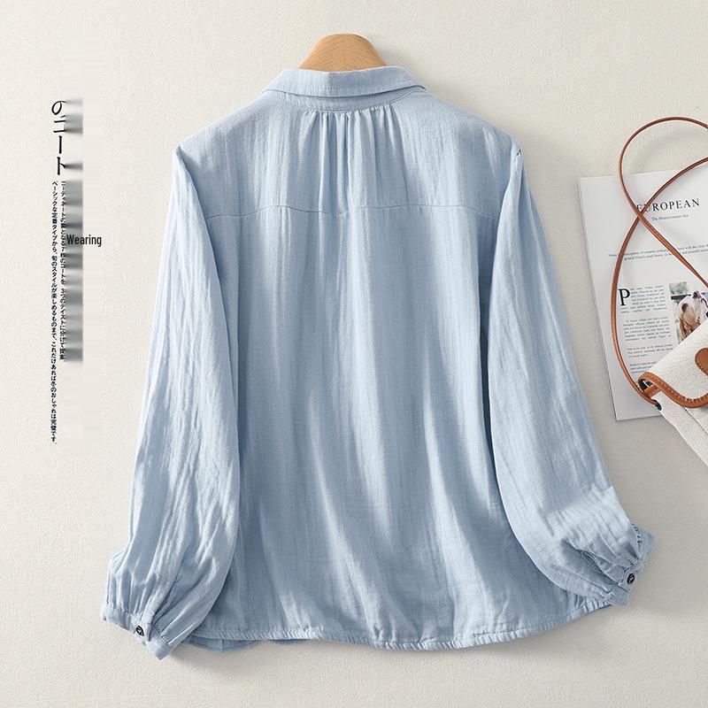 Women's Long Sleeve Double-Layer Cotton Gauze Shirt - Stylish Early Autumn Fashion 2025