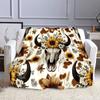 Floral Cow Skull Western Design Patterned Flannel Blanket Perfect for the Bedroom Living Room, Sofa, or a Little Nap