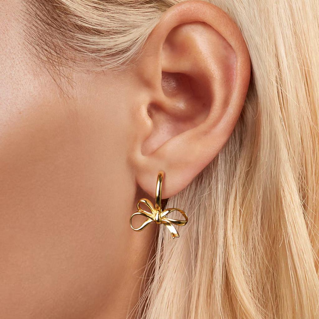Silver earrings with bows, gold-plated hoops, 925 silver clasps