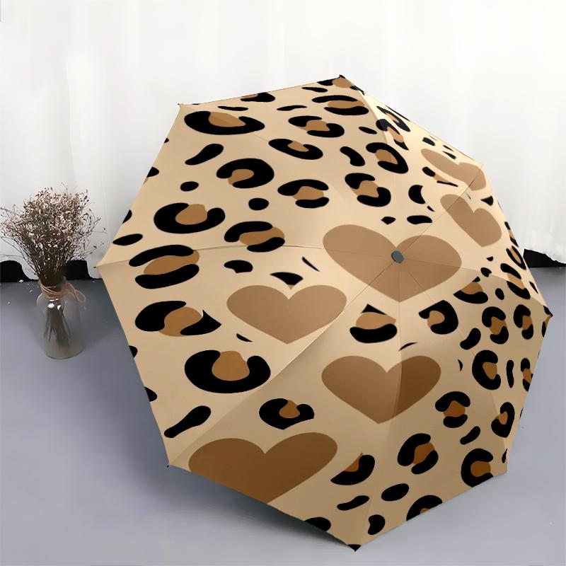 1PC Leopard Print Umbrella Portable Folding Umbrella Iron Frame Hole Bone Structure Outdoor Home Umbrella A7