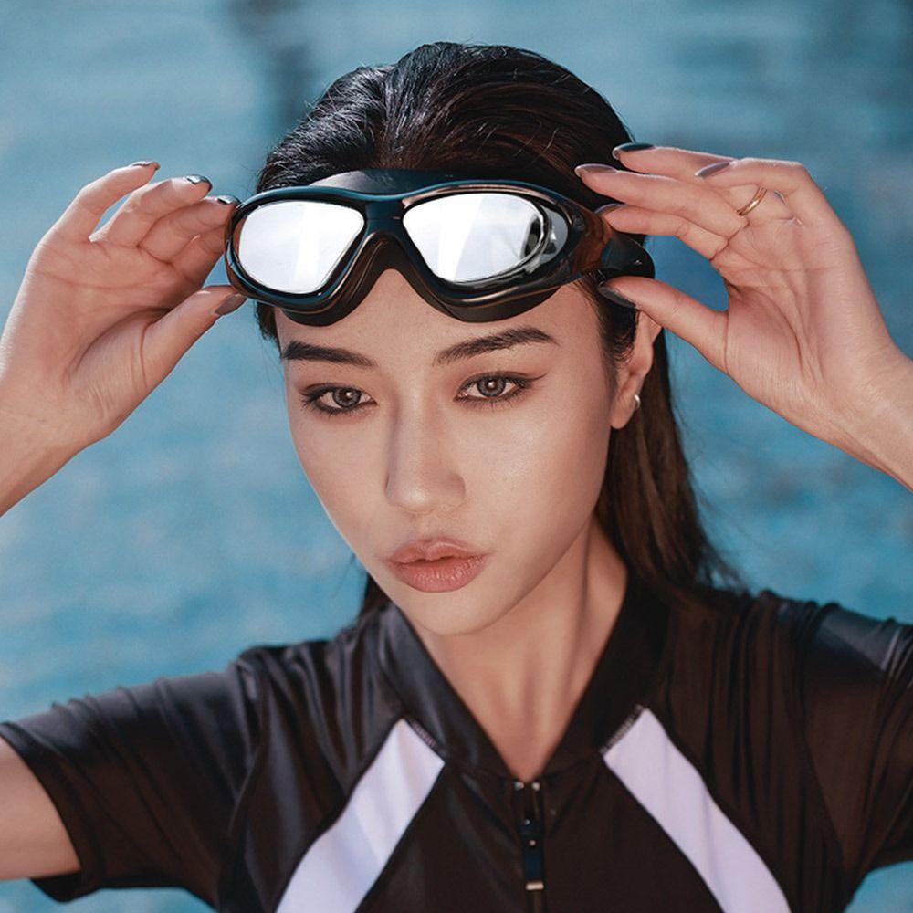 

Silicone Swim Eyewear Anti-Fog Swimming Accessories Water Sports With Earplugs Men Women Strength 0-Electroplated black