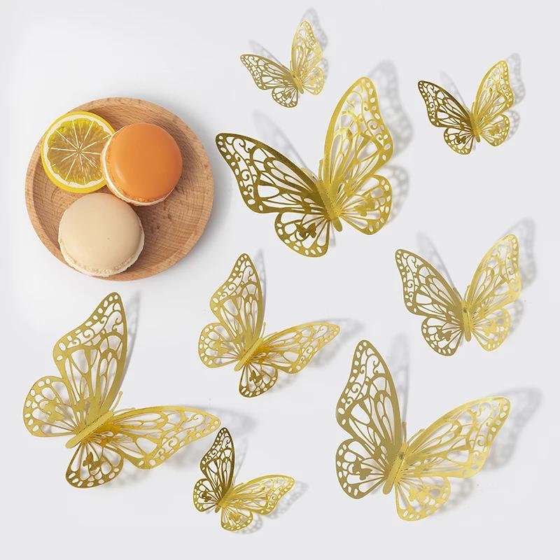 12/24/48pcs 3D Butterfly Wall Decor Wall Sticker, Gold Butterfly Decorations for Butterfly Birthday Party Cake Room Decorations