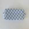 Checkered Makeup Bag for Women Knitted Travel Cosmetic Pouch Portable Plaid Toiletry Organizer with Zipper for