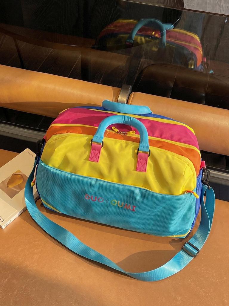 Dopamine Color Block Large Capacity Travel Bag - Short Trip Carry-On & Sports Fitness Bag