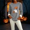 Women's Lined Long Sleeve Round Neck Halloween Print Top for Winter Casual Wear