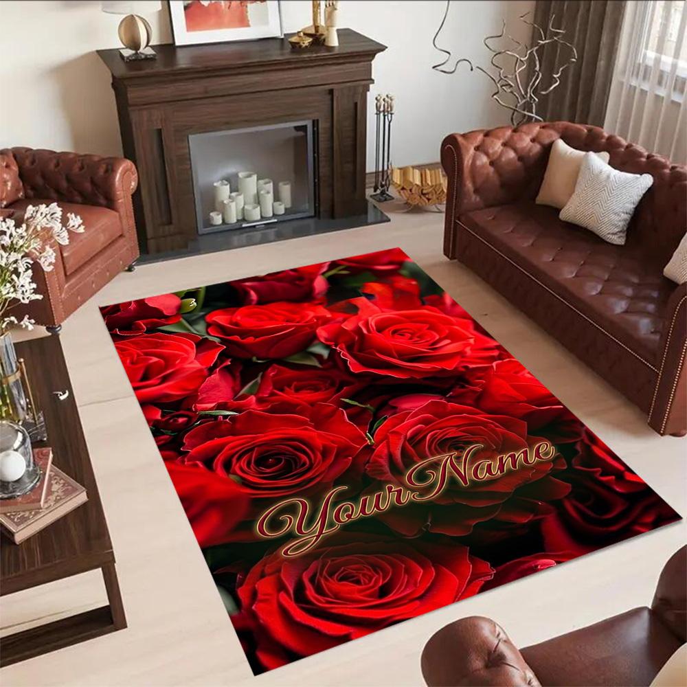 Rose Personalized Name Area Rug Suitable for Living Rooms Dormitory Bedrooms Decorate Room Anti-slip Rug Office Home Decor