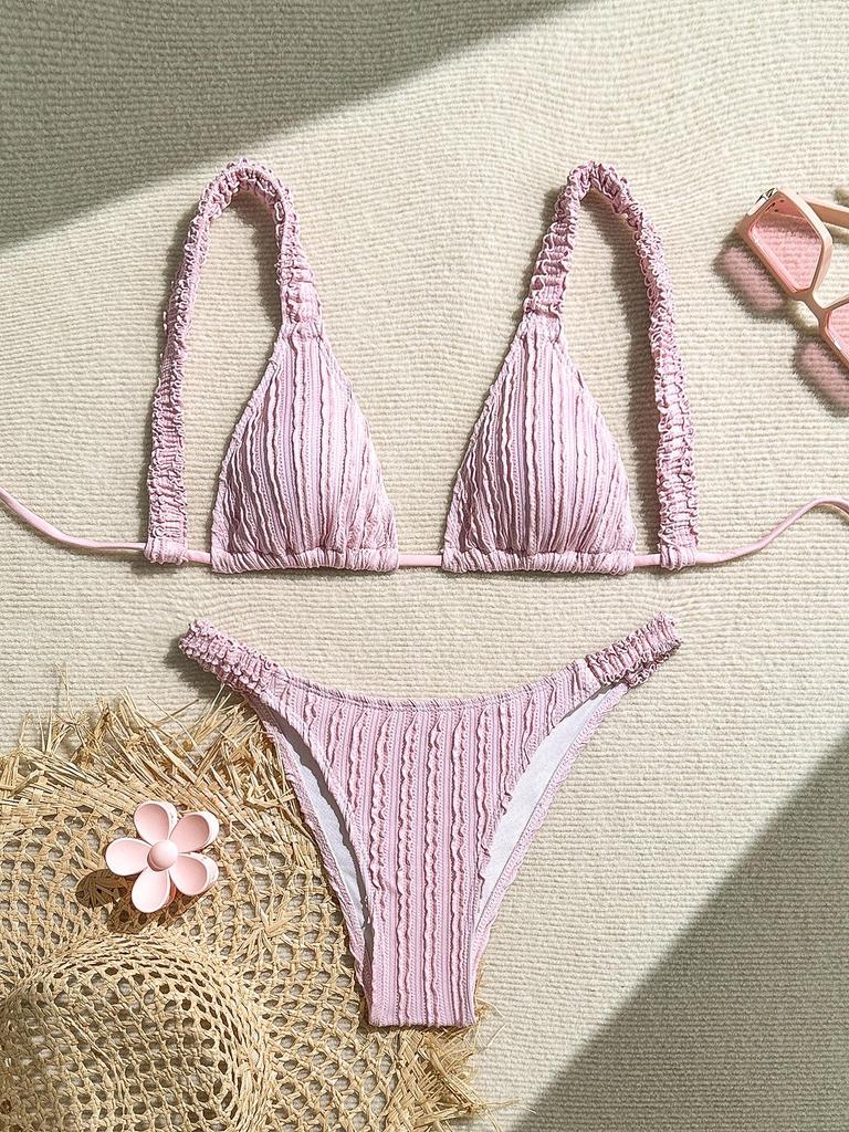 Bikini Sexy Monocrom European & American 2024 Costum de Baie pentru Femei - Stil Ins Haine de Plajă