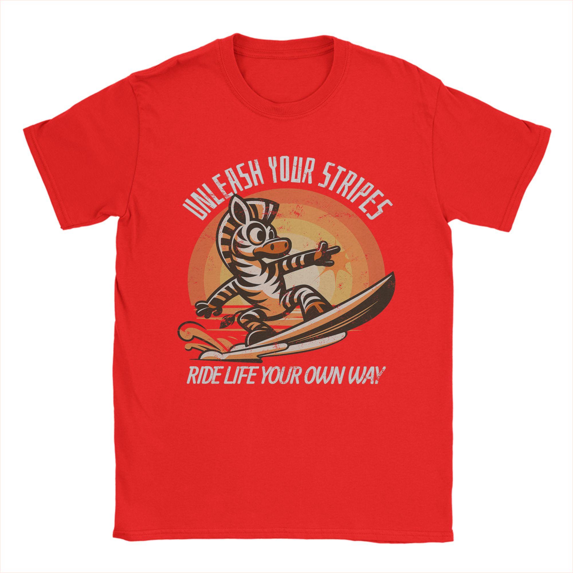 Unleash Your Stripes Surfing Zebra T Shirt Summer Cotton T-Shirts For Men s Fashion Print Tshirt Short-Sleeve Vintage Tees S