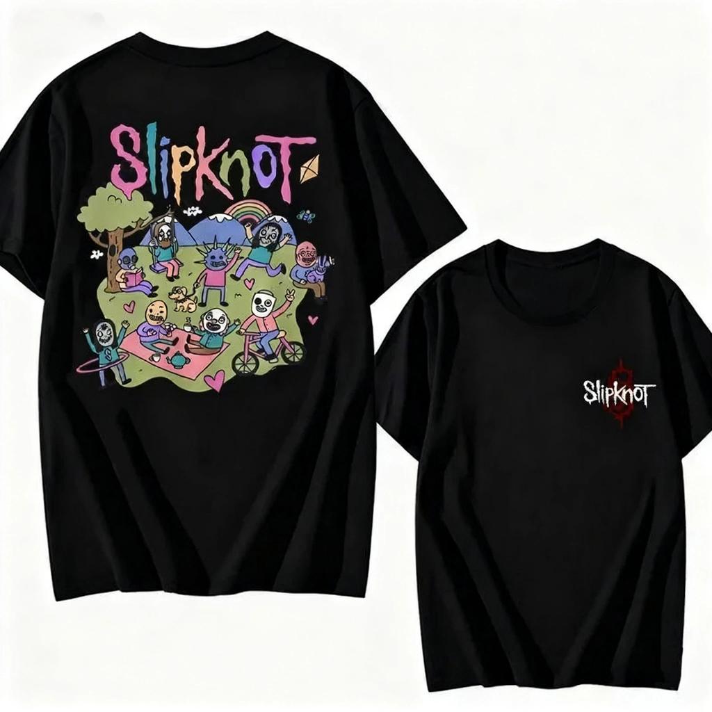 Vintage Washed Slipknot Nu Metal Alternative Metal Band Printed Cotton T-shirt Men Women Tee Summer Casual Fashion Clothing Tops Streetwear