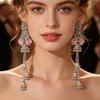Vintage Indian-style diamond-encrusted oval multi-bell long earrings, retro niche high-end earrings