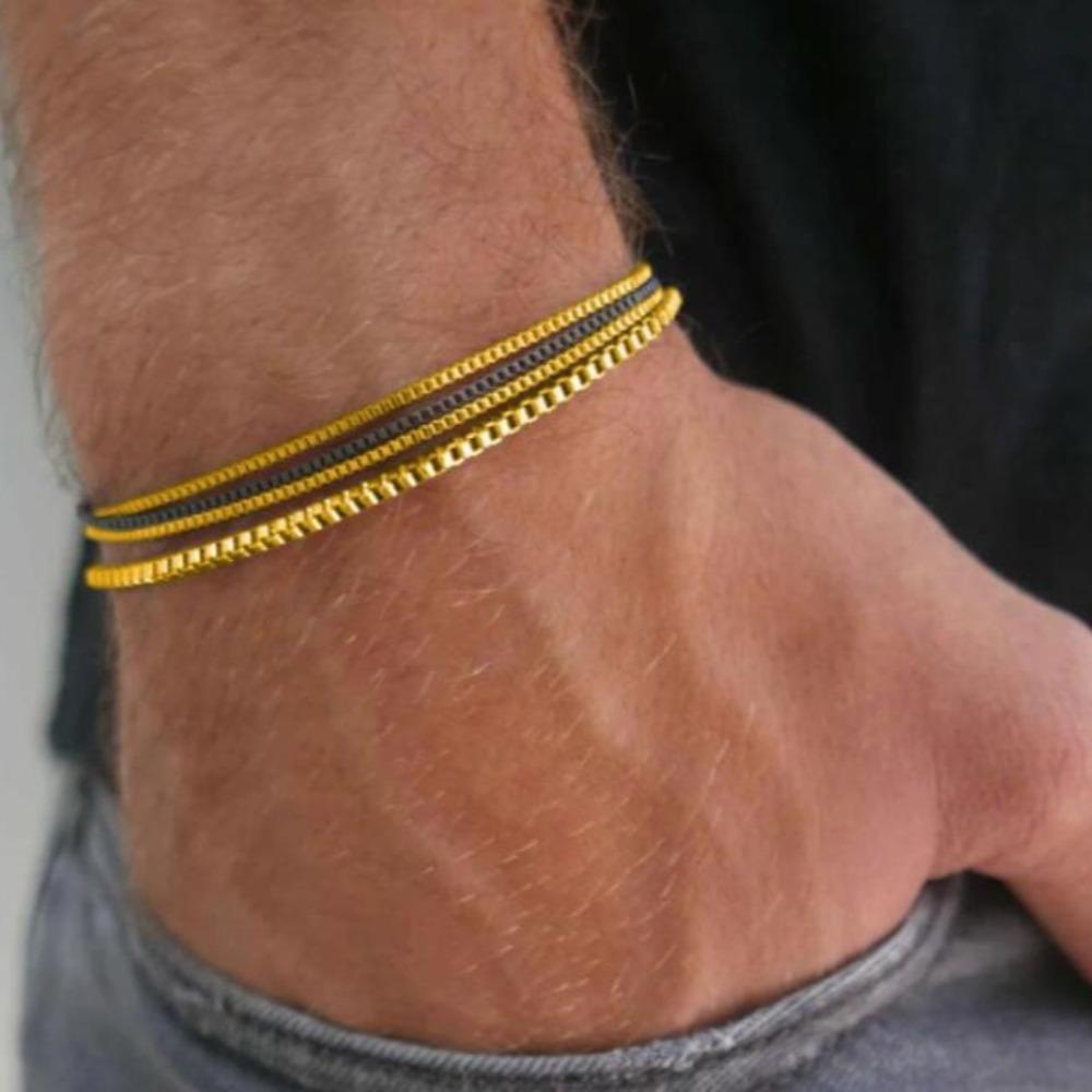 4 Pcs Set Retro Sliver Color Stainless Steel Chain Bracelet for Men Women Couple Simple Personality Jewelry Accessories Gifts