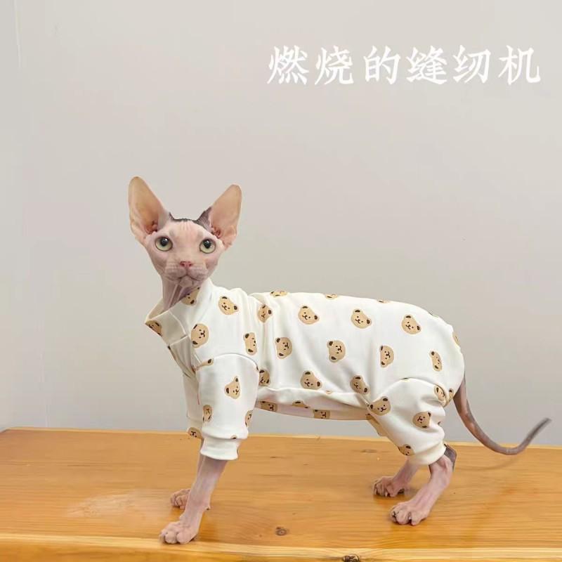 Leichter 4-Beiner Katzen-Jumpsuit Sphynx Devon Rex Kühlendes Outfit Kleiner Bär Design