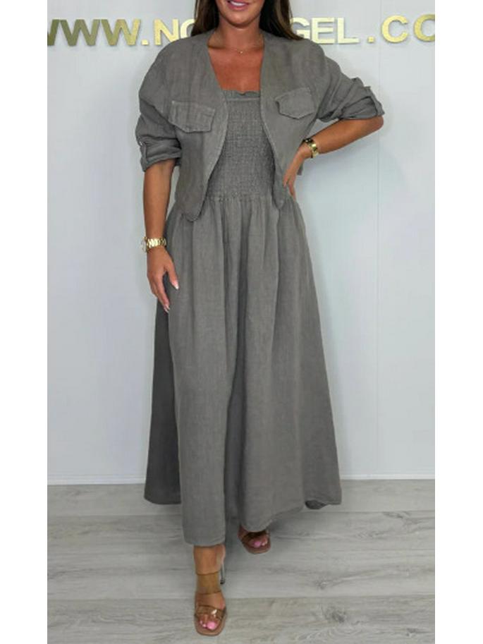 

European & American Style Women s 2-Piece Set: Short Cardigan + Camisole Long Dress 2025 XXL сірий колір