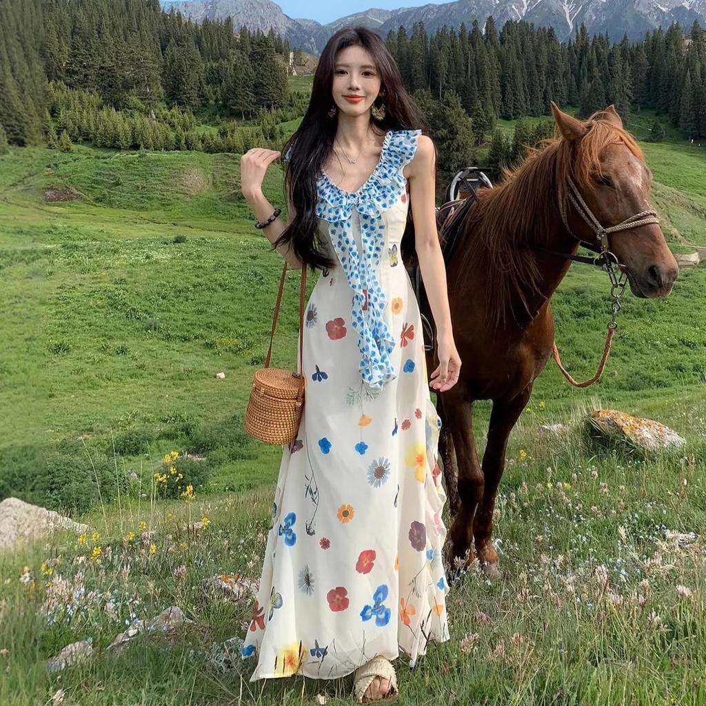 Women's Floral Sleeveless Long Dress, Japanese Summer 2026 Style