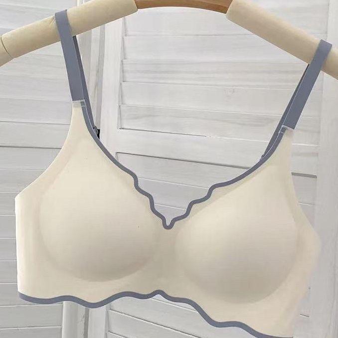 

Color Contrast Soft Support Teenage Girl Bra Small Ruffled Edge Push-Up Anti-Drooping Wire-Free Seamless Underwear 32/70
