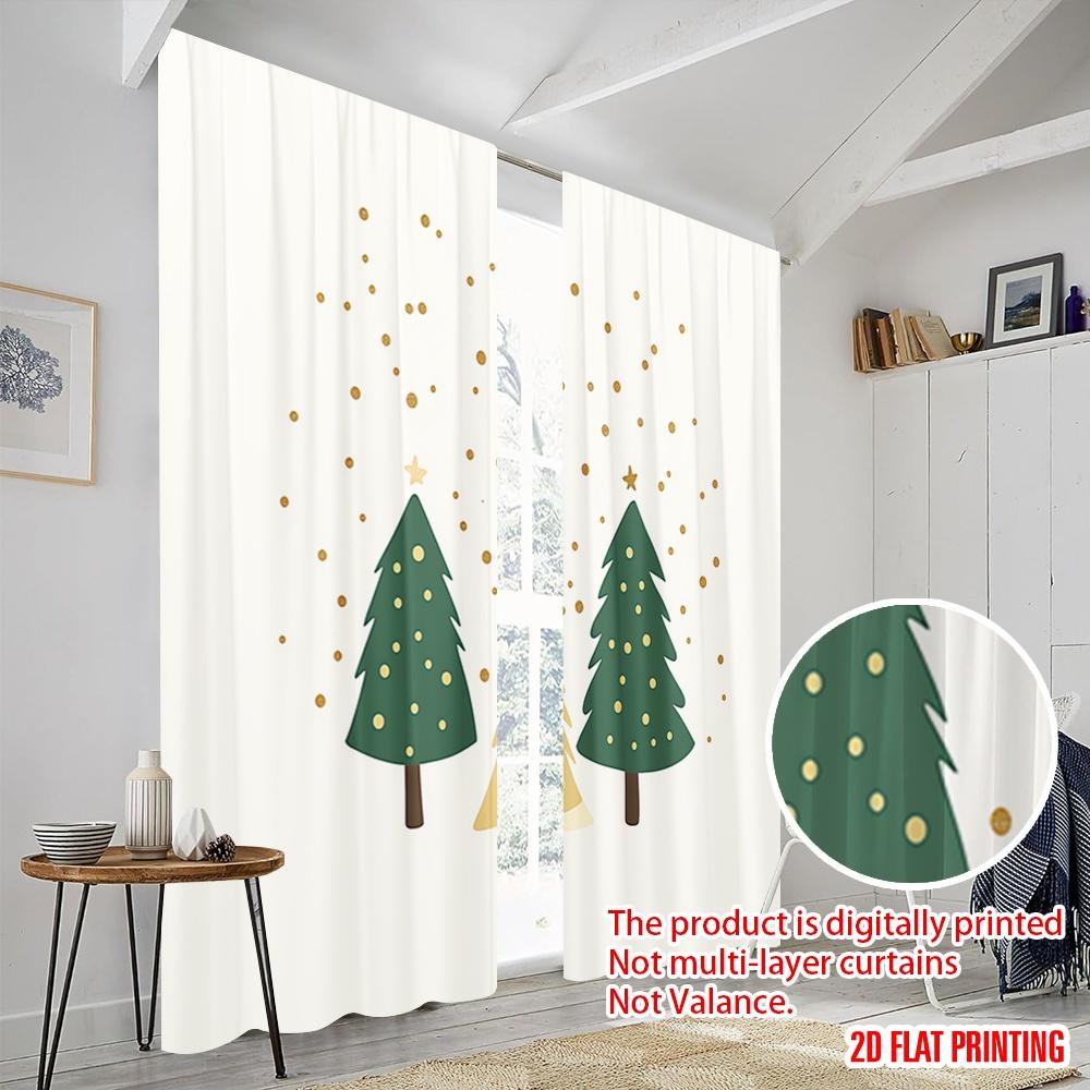 2 Stück, 2D-Ebene Druck Kreative Vorhänge Weihnachtsbäume Goldene Punkte (3) Vielseitiger Polyesterstoff (ohne Stange) Home Decor Ldeal