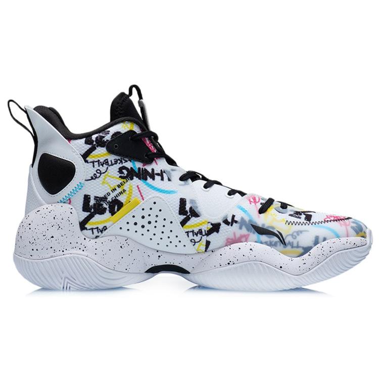 New LiNing Power Cushioning Anti Slip And Wear Resistant Mid Top Performance Basketball Shoes White Black Multicolor ABPR067-4