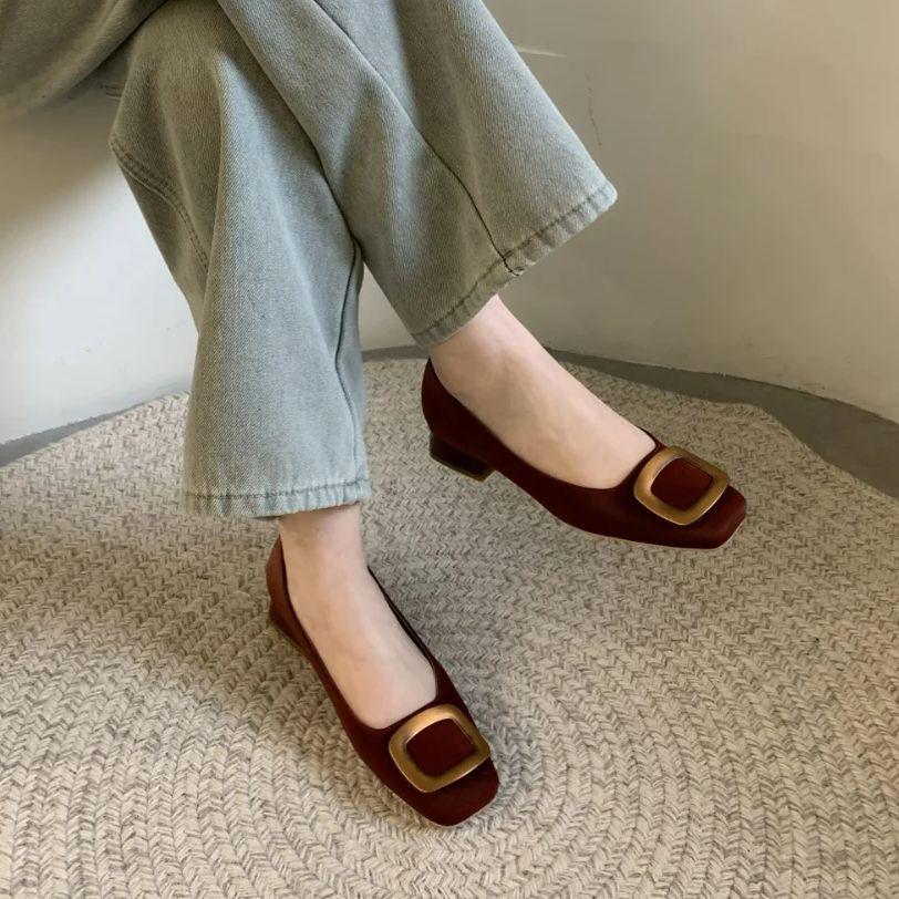 Fashion Bailamos Street Style Sexy Pointed Toe Sandals Metal Buckle Strap Women Pumps Stripper Sandals  Slingback Heels Ballet Flats Muj