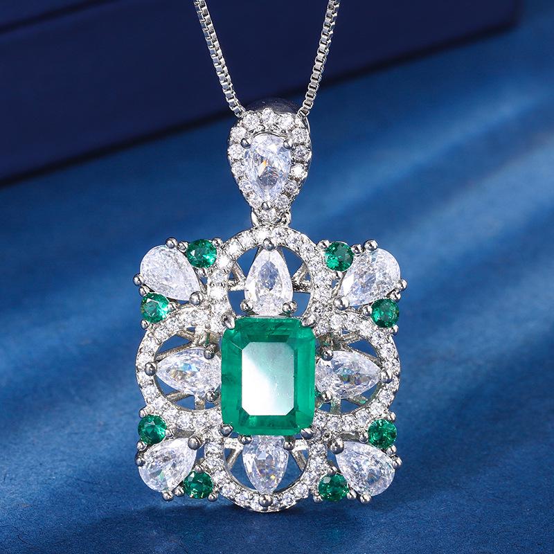 Jewelry Copper Bottom Gold Plated Jewelry Set Simulation Color Treasure Rectangle Color Diamond Set Female Main Stone 8 * 10