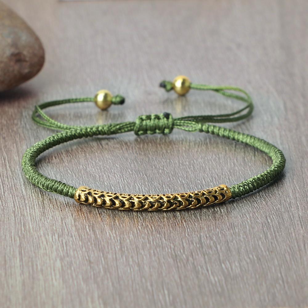 

Золотистого кольору ручної роботи тибетські буддійські браслети-талісмани з плетеного шнурка для чоловіків і жінок, подарункова біжутерія зелений