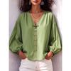 JPNTKY Damenmode Lässige V-Ausschnitt Langarm Blusen & Hemden