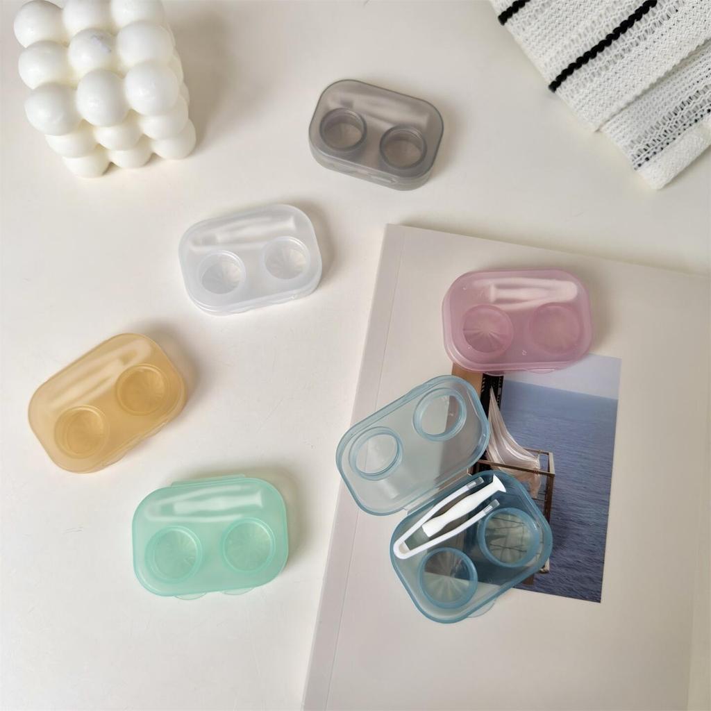 Contact Lens Box Portable Transparent Cosmetic Contact Lenses Soak Container Box Girls Travel Contact Lens Case with Tweezers