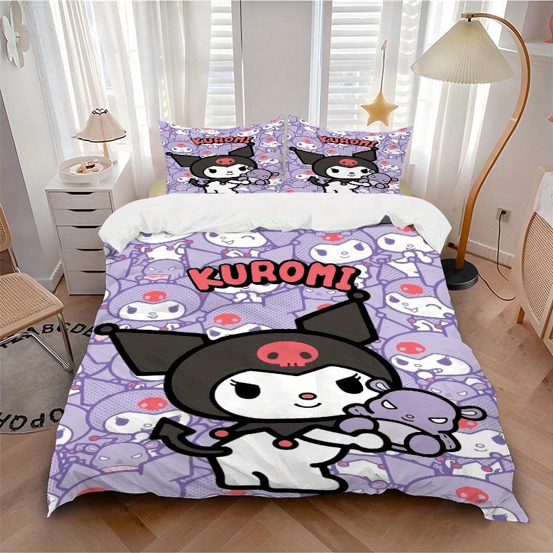 3pcs Sanrio Kuromi Quilt Cover Set (1 Quilt Cover + 2 Pillowcases Without Pillow Core), High-Definition Printing for Home and Dormitory.S075