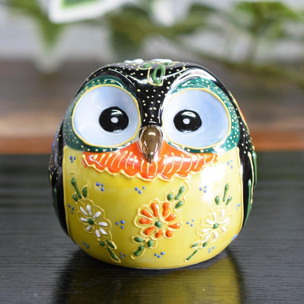 Waza no Kura Stylish Owl Figurine, Kutani Ware, Jade Owl, Black Glaze, Ceramic, Lucky Charm, High-End Brand Interior Object, Perfect for 60th, 70th, 7